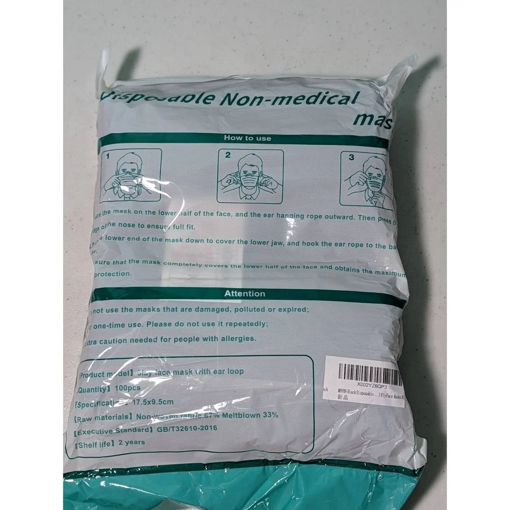 Disposable Non-Medicl Fask Mask 3 Layer Protection 100 Pcs New